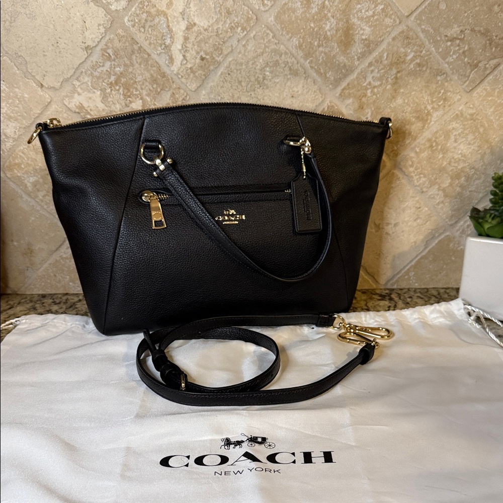 Coach Prairie Satchel Black Leather Zip Top Crossbody‎ Shoulder Bag